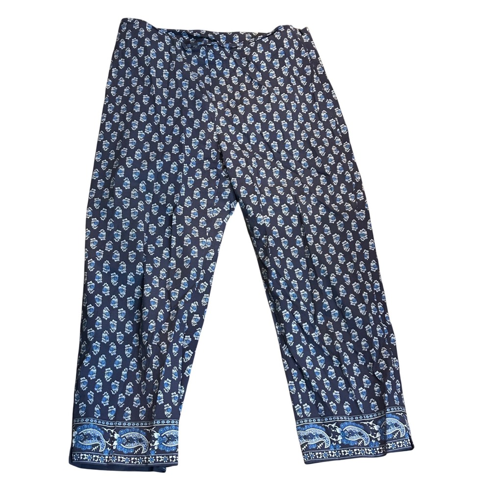 Lauren Ralph Lauren Blue Floral Paisley Border Wide Leg Pants Womens 8 Lycra